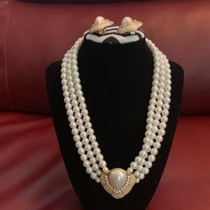 Three Strand Pearl Necklace/Earring Set